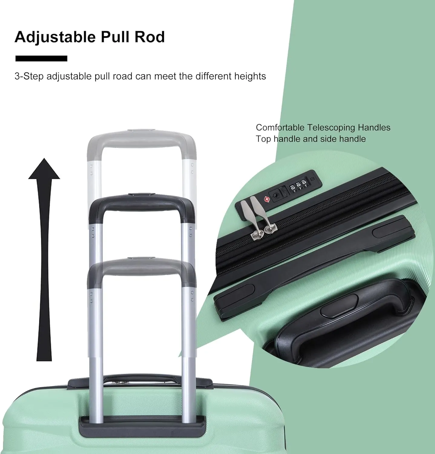 Luggage 3 Piece Sets with TSA Lock,Spinner Wheels,2Hooks,Lightweight & Durable Expandable Suitcase(20"/24"/28"). (Light Green)
