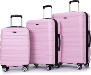 Luggage 3 Piece Sets with TSA Lock,Spinner Wheels,2Hooks,Lightweight & Durable Expandable Suitcase(20"/24"/28"). (Pink 2)