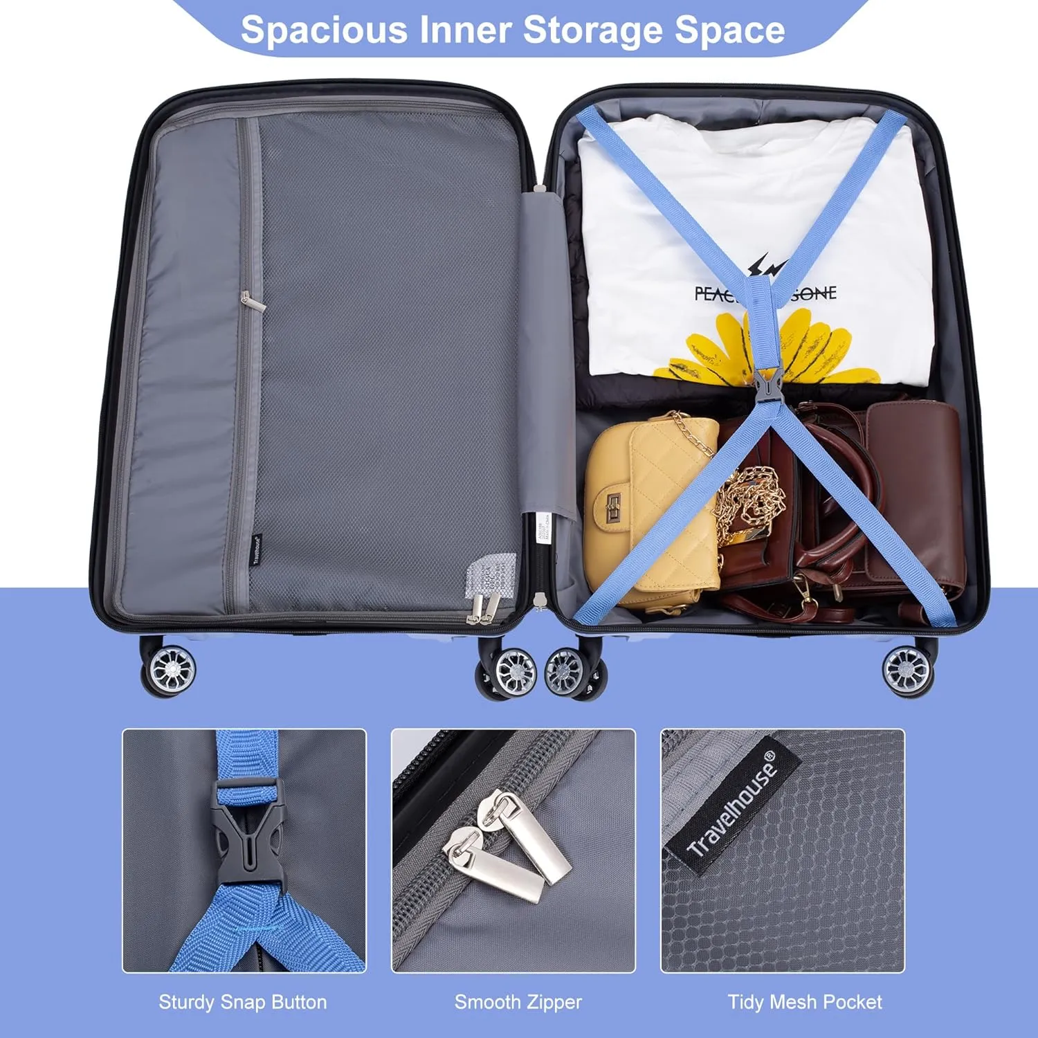 Luggage 3 Piece Sets with TSA Lock,Spinner Wheels,Carry On Hardside Travel Luggage(20"/24"/28"). (Purplish Blue)