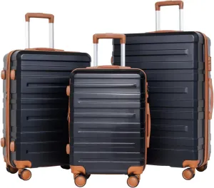 Luggage Sets 3 Piece: 20"/24"/28" ABS Hardshell Suitcase with TSA Lock, Spinner Wheels, Carry-On & Checked Luggage, Black