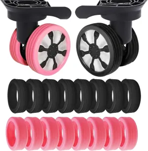 Luggage Wheel Protector Covers Sets, 16 Pack Silicone Suitcase Wheels Protector Fits Most Travel Luggages Wheels Sizes, Anti-Scratch, Noise Reduction, Easy Install (8pcs Black   8pcs Pink)