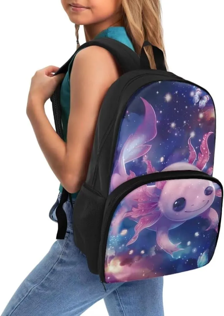 Lunch Backpack for Men Work,Axolotl Universe 16.9 Inch Laptop Backpack, Large Travel Backpack with Lunch Box, Water Resistant Sturdy College Computer Backpack for Men Women