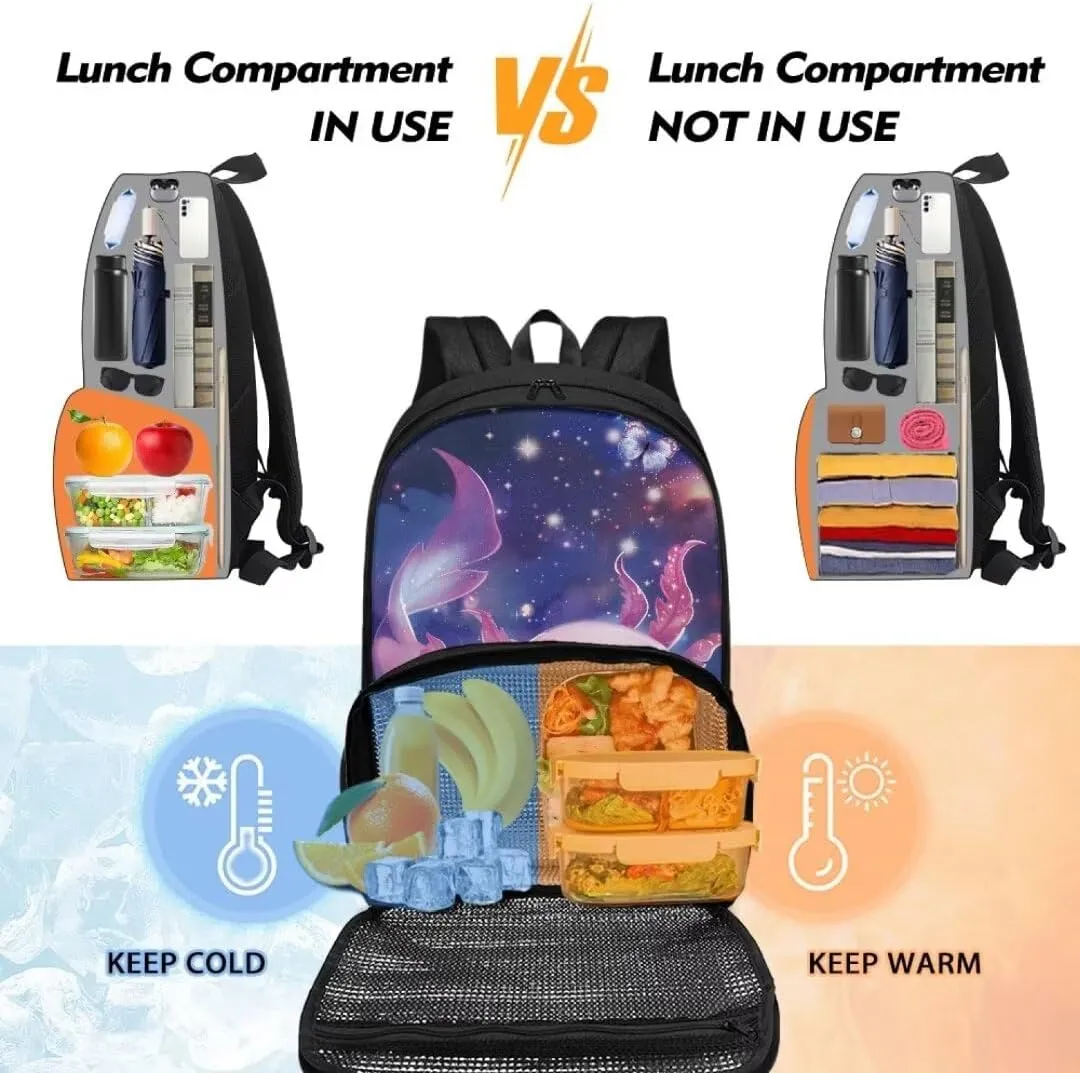 Lunch Backpack for Men Work,Axolotl Universe 16.9 Inch Laptop Backpack, Large Travel Backpack with Lunch Box, Water Resistant Sturdy College Computer Backpack for Men Women