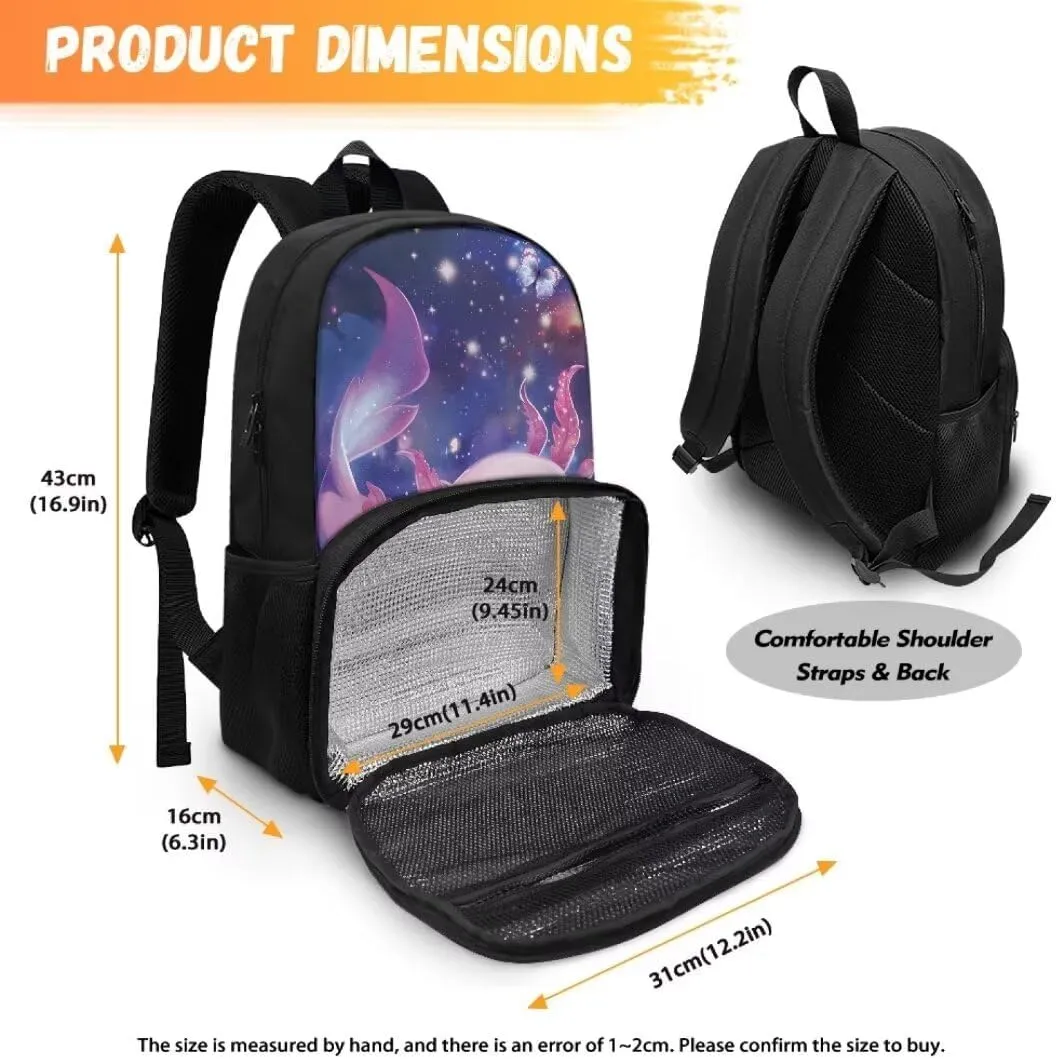 Lunch Backpack for Men Work,Axolotl Universe 16.9 Inch Laptop Backpack, Large Travel Backpack with Lunch Box, Water Resistant Sturdy College Computer Backpack for Men Women