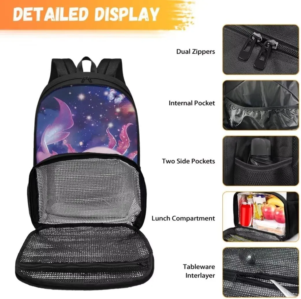 Lunch Backpack for Men Work,Axolotl Universe 16.9 Inch Laptop Backpack, Large Travel Backpack with Lunch Box, Water Resistant Sturdy College Computer Backpack for Men Women