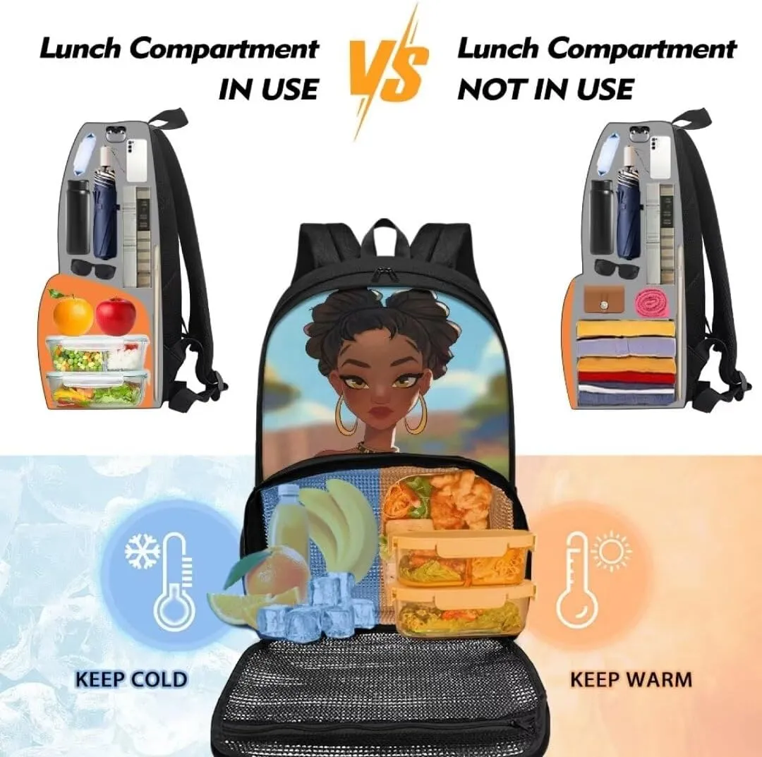 Lunch Backpack for Men,African Girl Insulated Cooler Backpack Lunch Box Backpack, Extra Large Daypack College Backpack, Water Resistant Work Backpack for Travel