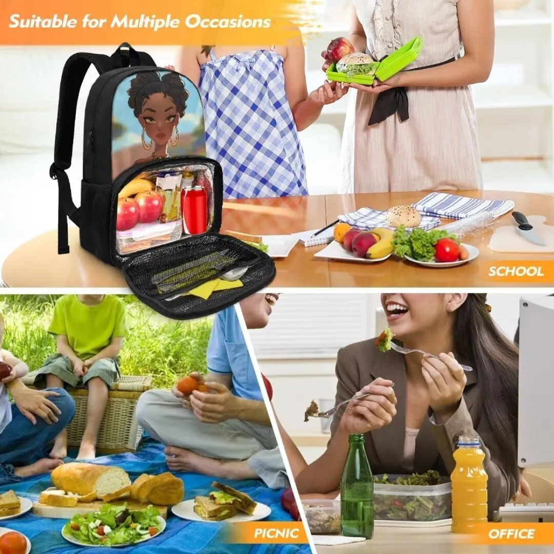 Lunch Backpack for Men,African Girl Insulated Cooler Backpack Lunch Box Backpack, Extra Large Daypack College Backpack, Water Resistant Work Backpack for Travel