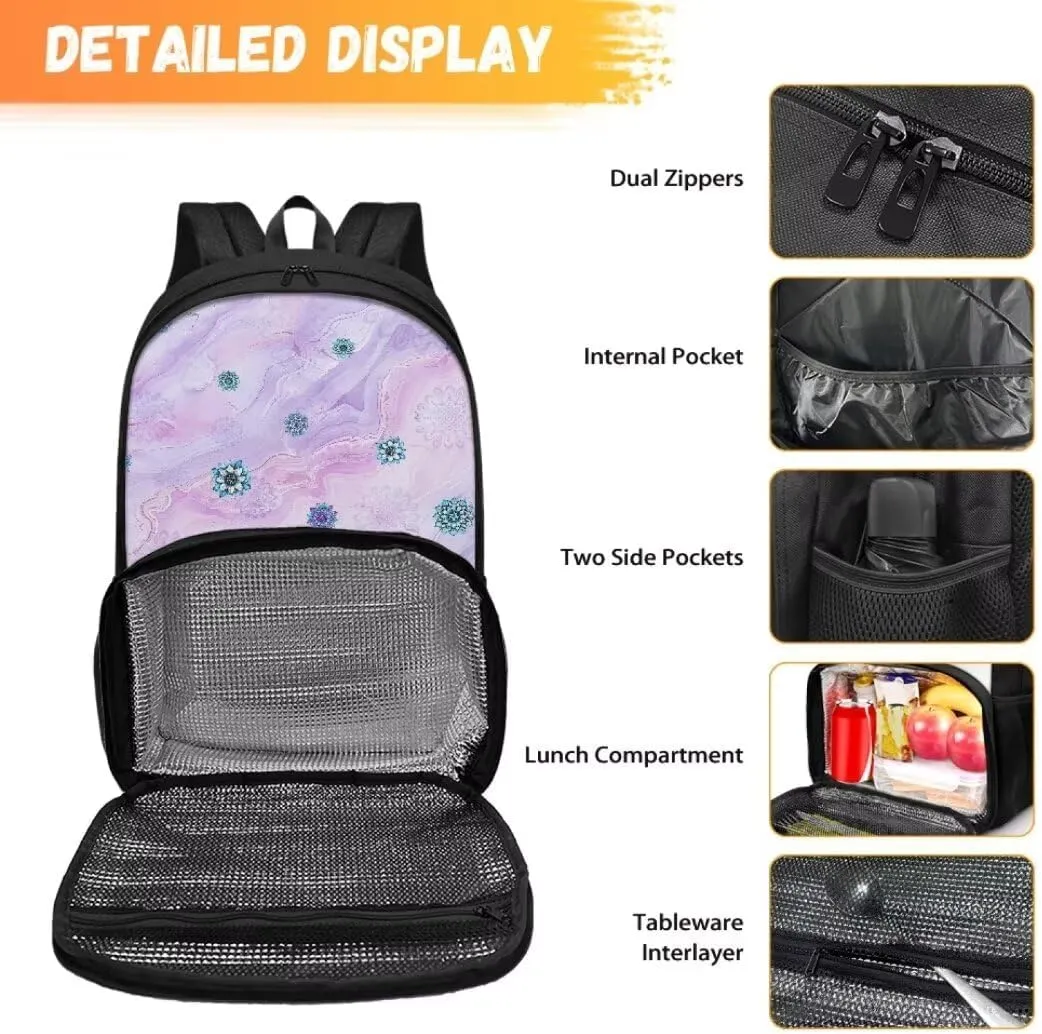 Lunch Backpack for Women Men,Bohe Flowers Insulated Cooler Lunch Box Backpack, 16.9-inch Laptop Backpacks, Water Resistant Leak-proof Lunch Bag for College