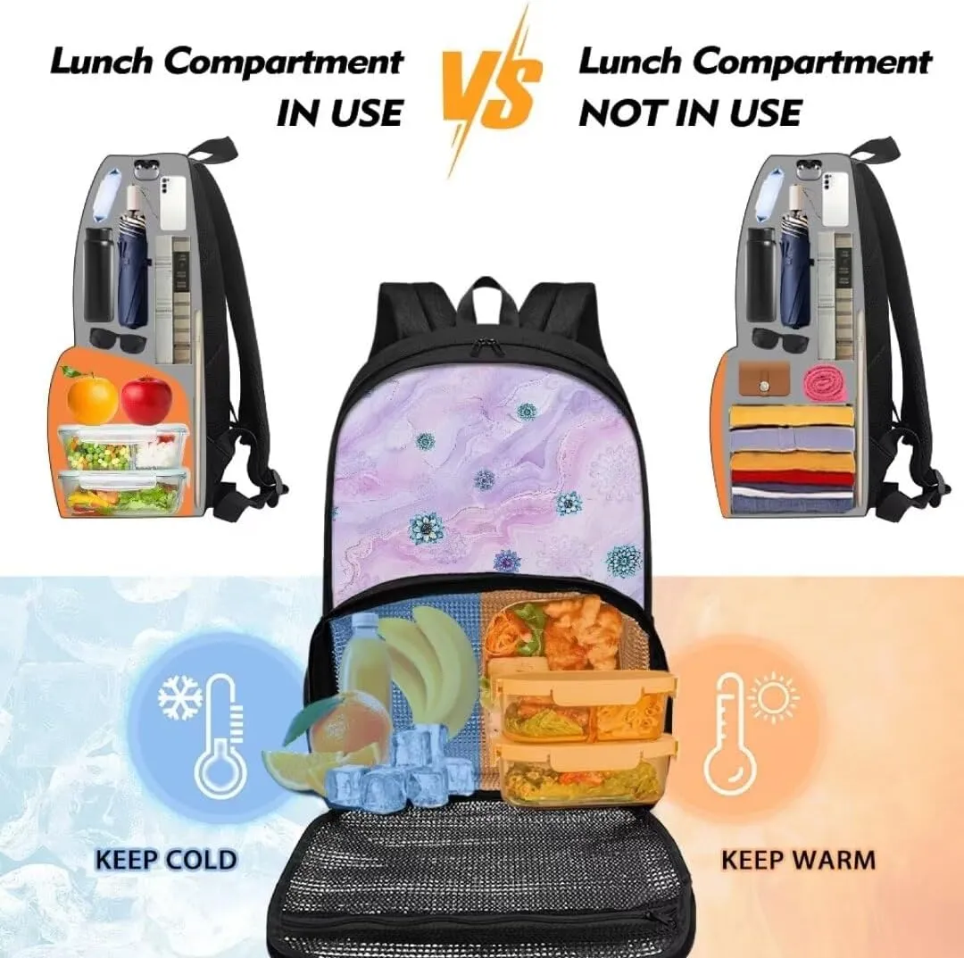 Lunch Backpack for Women Men,Bohe Flowers Insulated Cooler Lunch Box Backpack, 16.9-inch Laptop Backpacks, Water Resistant Leak-proof Lunch Bag for College