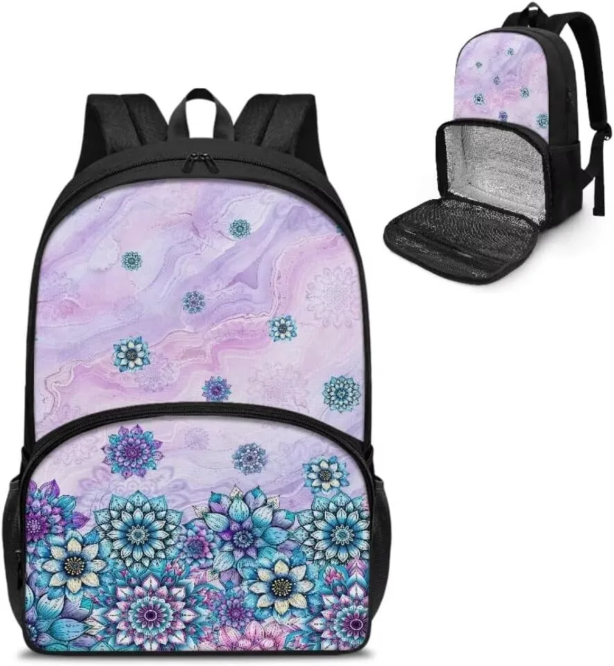 Lunch Backpack for Women Men,Bohe Flowers Insulated Cooler Lunch Box Backpack, 16.9-inch Laptop Backpacks, Water Resistant Leak-proof Lunch Bag for College