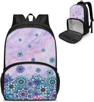 Lunch Backpack for Women Men,Bohe Flowers Insulated Cooler Lunch Box Backpack, 16.9-inch Laptop Backpacks, Water Resistant Leak-proof Lunch Bag for College