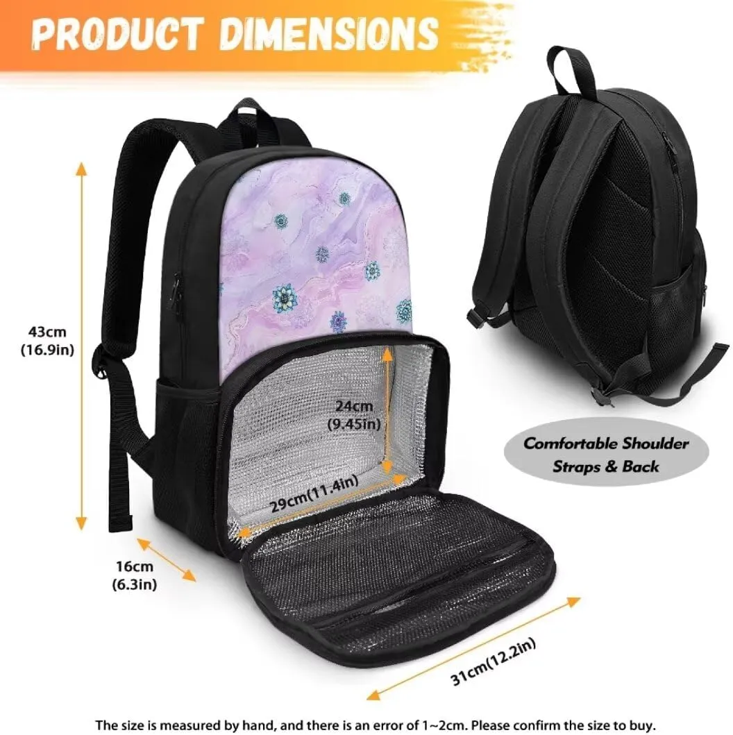 Lunch Backpack for Women Men,Bohe Flowers Insulated Cooler Lunch Box Backpack, 16.9-inch Laptop Backpacks, Water Resistant Leak-proof Lunch Bag for College