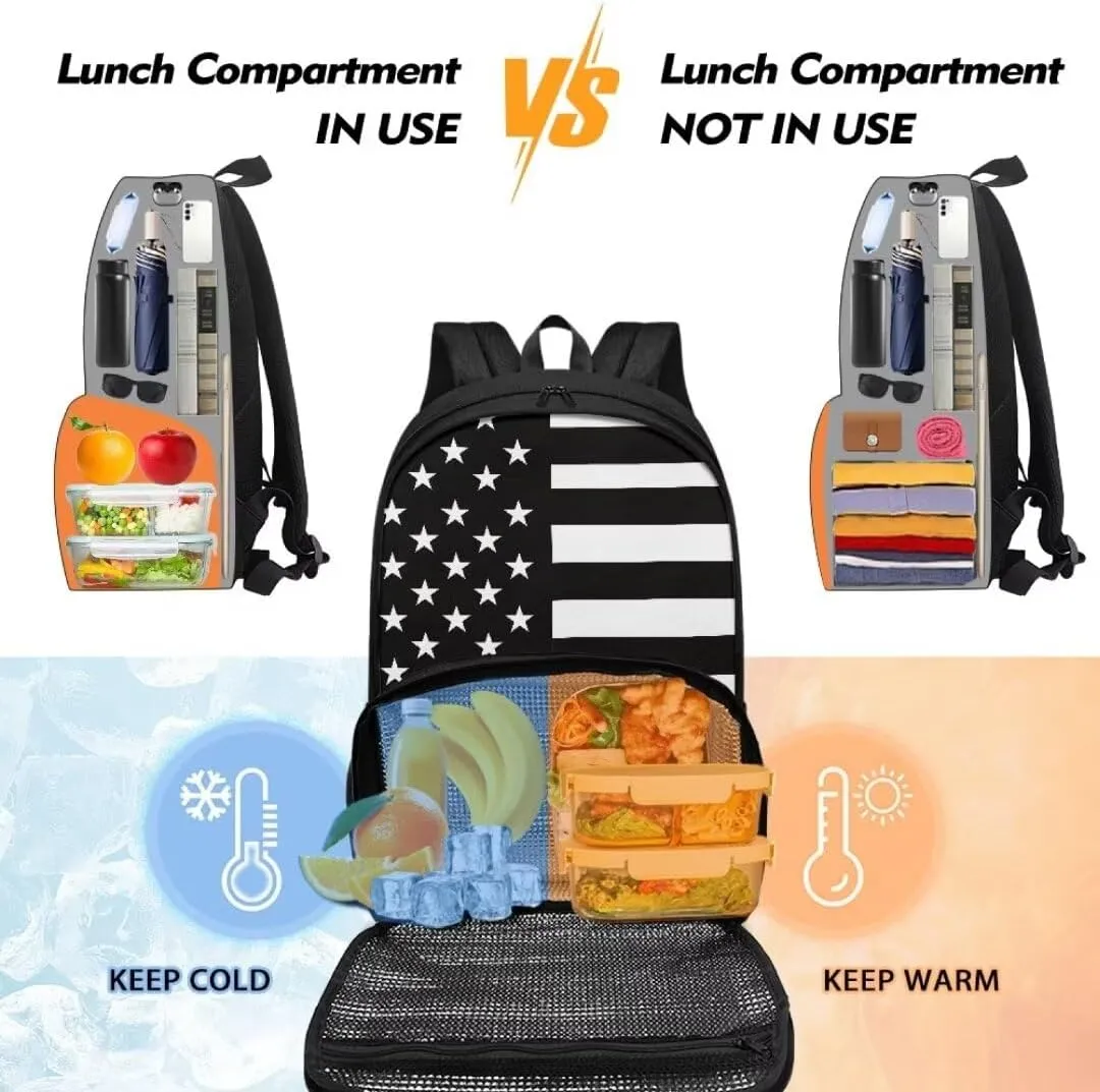 Lunch Backpack for Women,American Flag Insulated Cooler Lunch Box Laptop Backpack, Water Resistant Leak-proof Lunch Bag, College Computer Bookbag for Work Picnic Beach