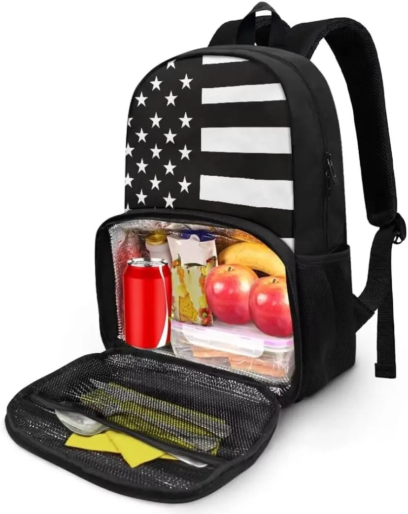 Lunch Backpack for Women,American Flag Insulated Cooler Lunch Box Laptop Backpack, Water Resistant Leak-proof Lunch Bag, College Computer Bookbag for Work Picnic Beach