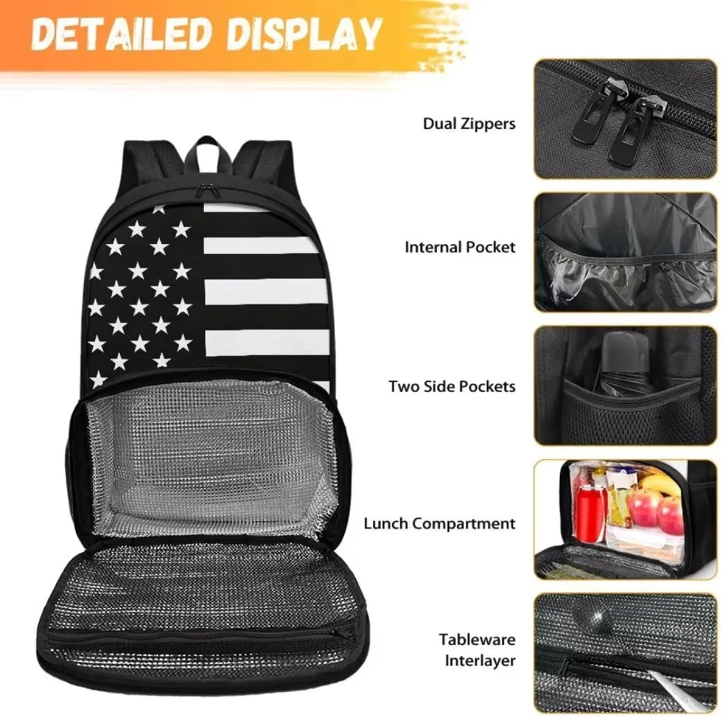 Lunch Backpack for Women,American Flag Insulated Cooler Lunch Box Laptop Backpack, Water Resistant Leak-proof Lunch Bag, College Computer Bookbag for Work Picnic Beach