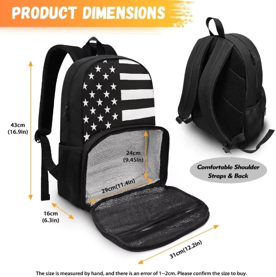 Lunch Backpack for Women,American Flag Insulated Cooler Lunch Box Laptop Backpack, Water Resistant Leak-proof Lunch Bag, College Computer Bookbag for Work Picnic Beach