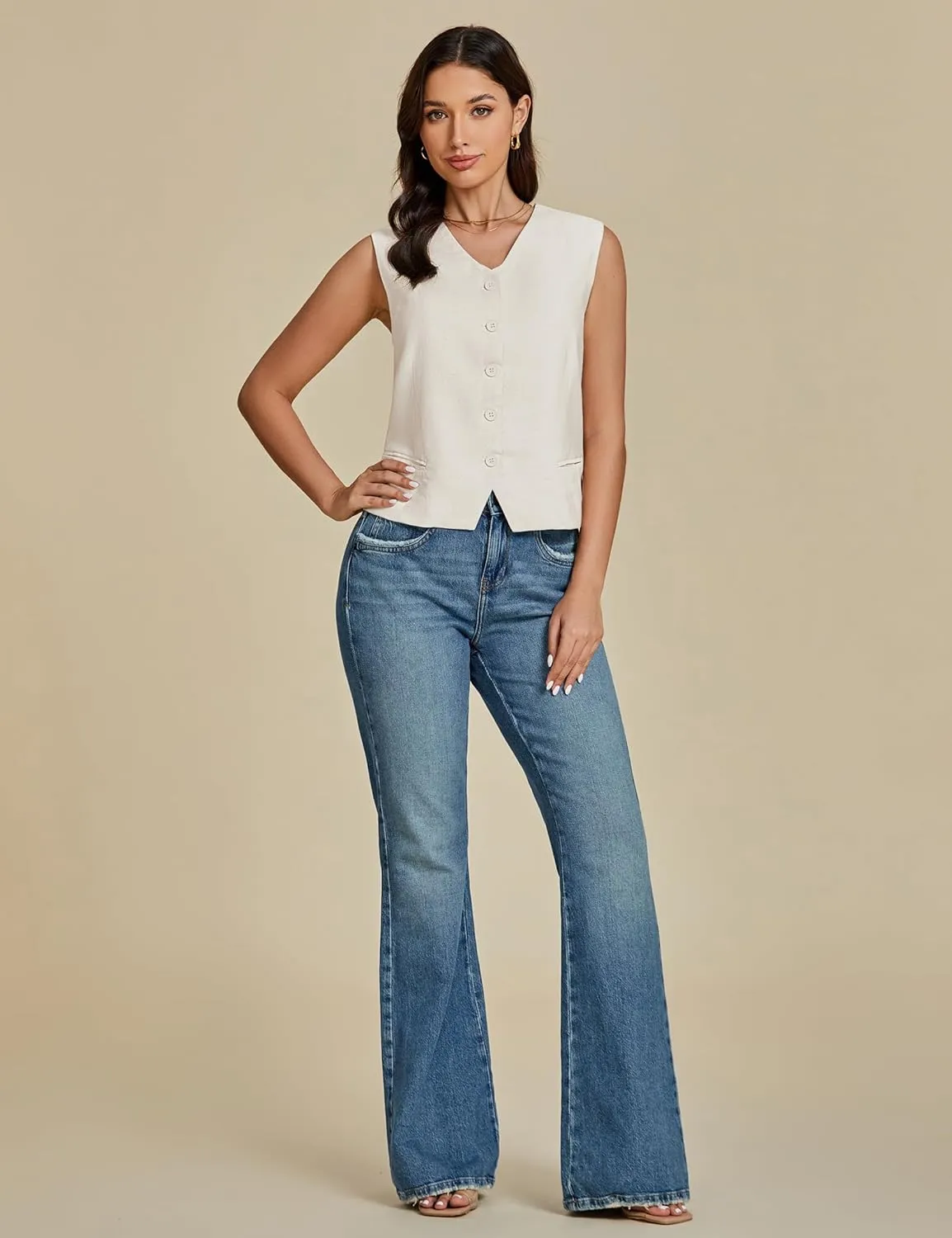 luvamia Womens Vests Linen Fashion Dressy Casual Lightweight Button Down Sleeveless Blazer Lined Work Waistcoat Vest Top