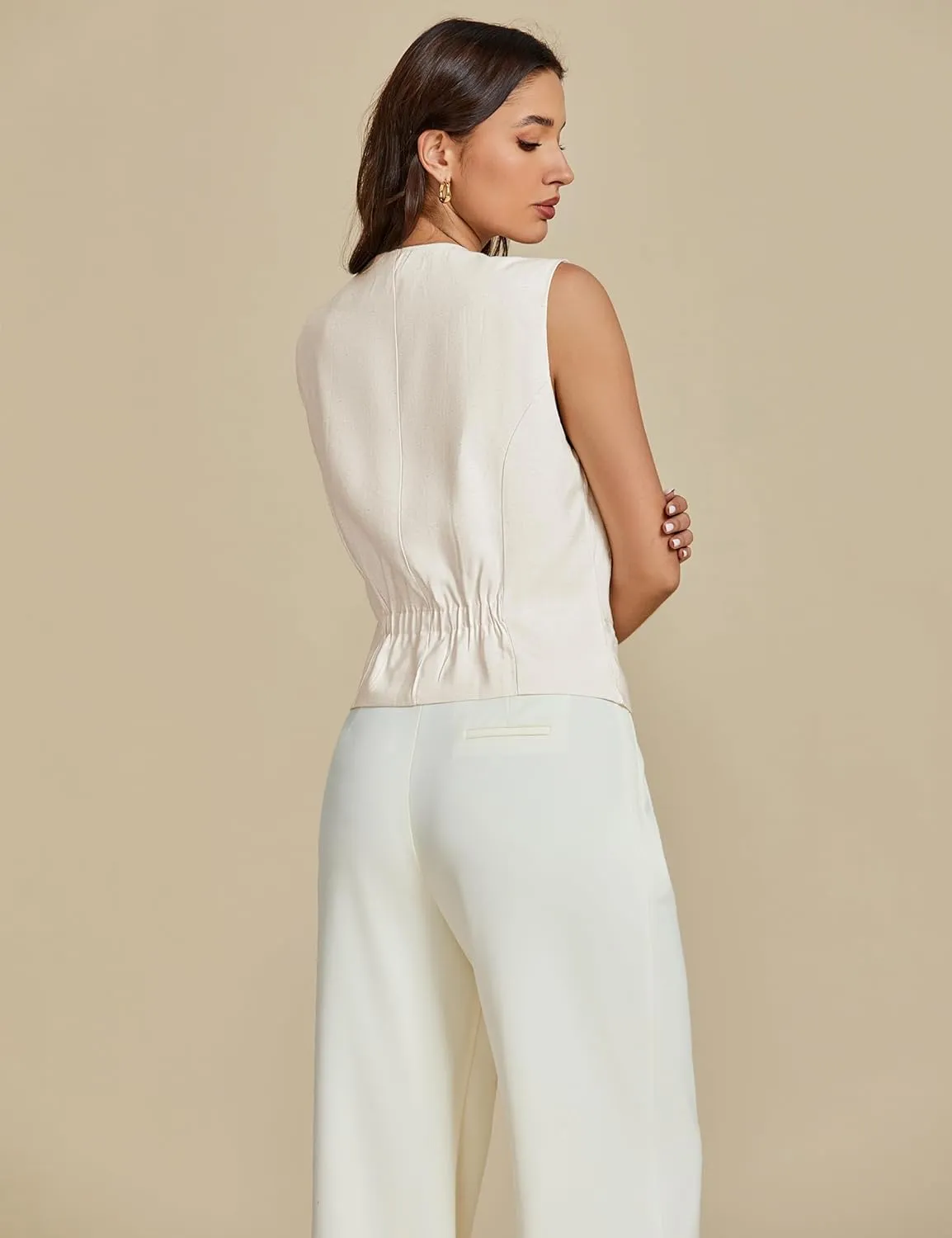 luvamia Womens Vests Linen Fashion Dressy Casual Lightweight Button Down Sleeveless Blazer Lined Work Waistcoat Vest Top