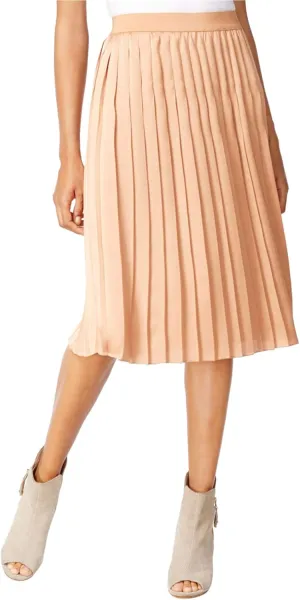 Maison Jules Womens Midi Silk Pleated Skirt Bronze M