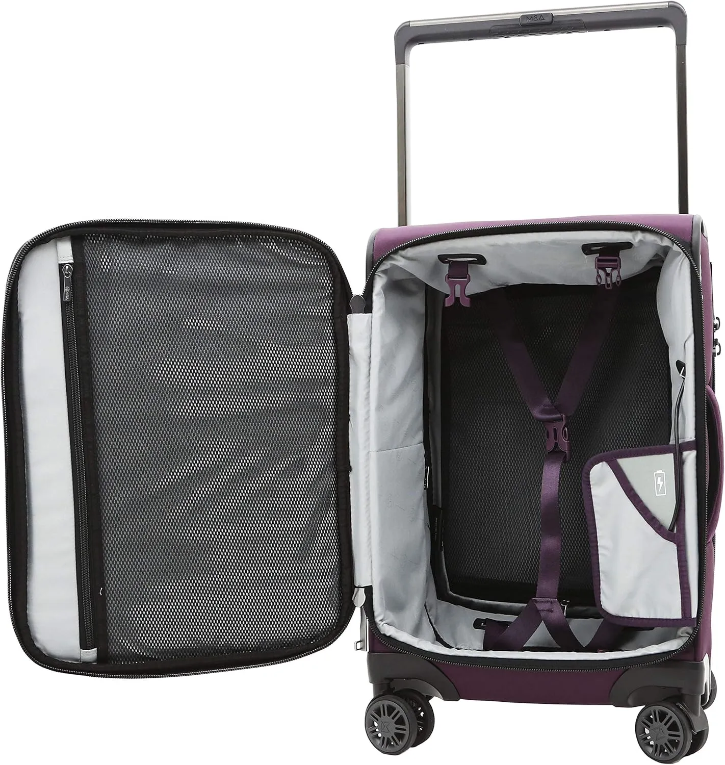 M&A Dual Opening Wide Trolley Hardside Luggage, Purple, Carry-On 22-Inch