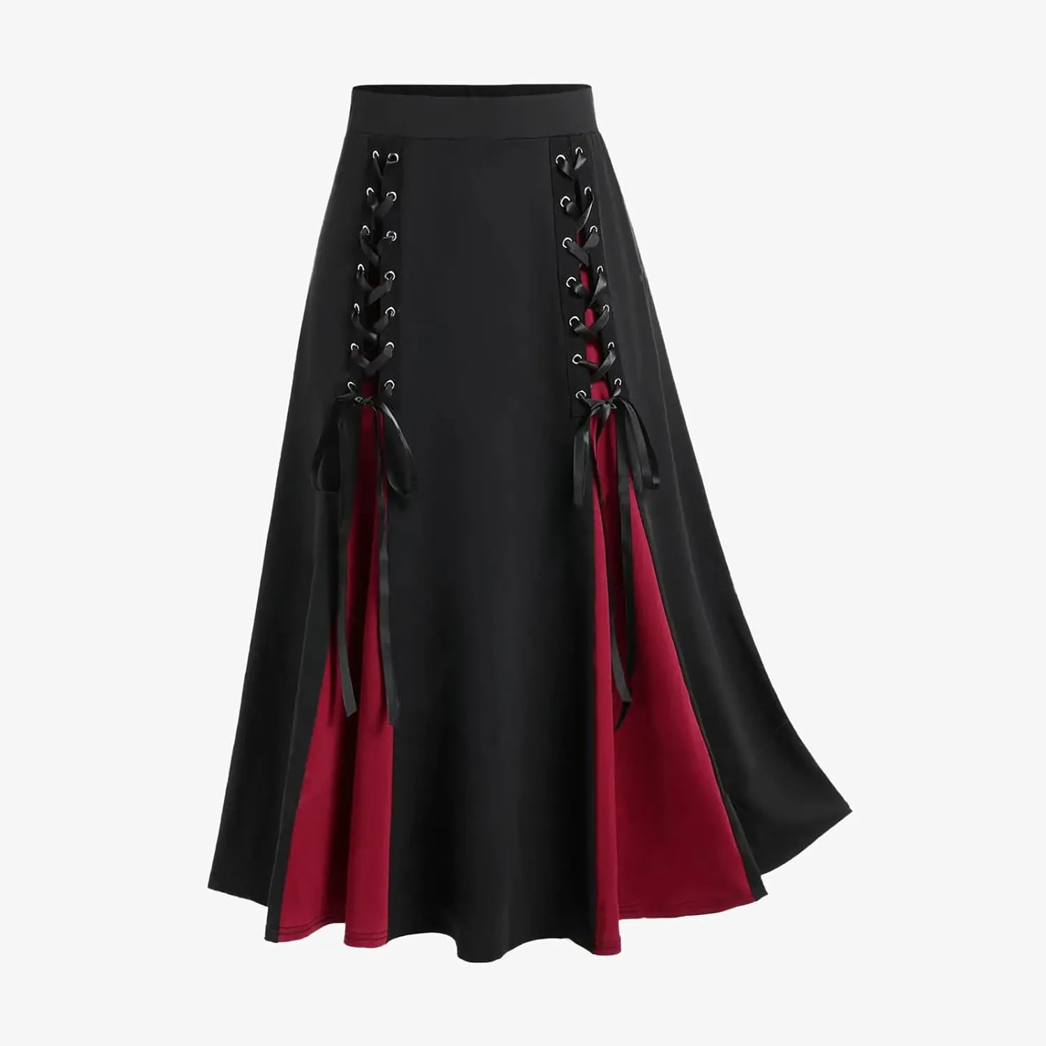 Maxi Skirts Women's Victorian Skirt Vintage A-Line Long Midi Skirt Lace Up Gothic Pleated Skirt Solid Long Skirts