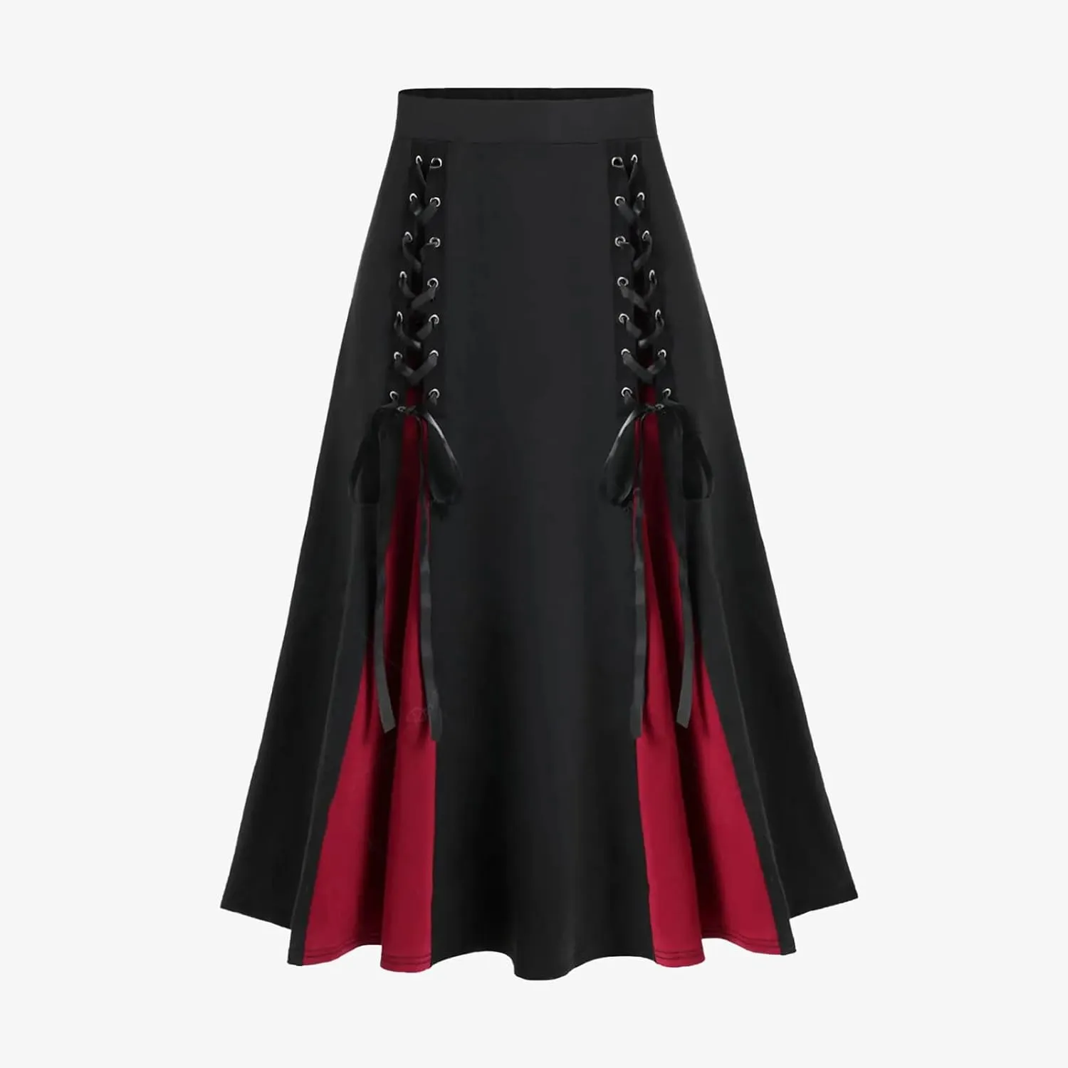 Maxi Skirts Women's Victorian Skirt Vintage A-Line Long Midi Skirt Lace Up Gothic Pleated Skirt Solid Long Skirts