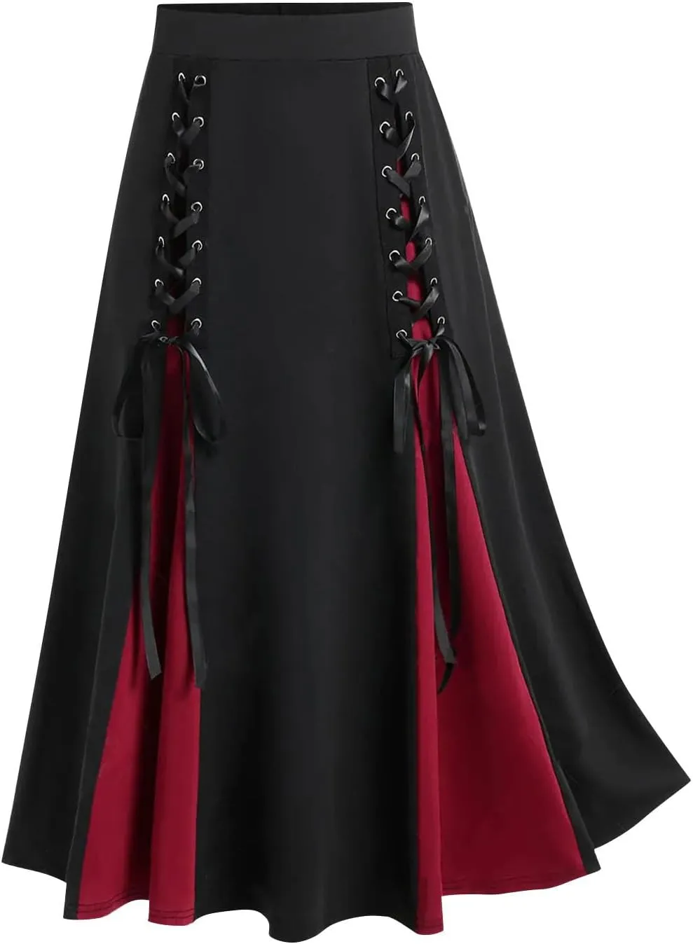 Maxi Skirts Women's Victorian Skirt Vintage A-Line Long Midi Skirt Lace Up Gothic Pleated Skirt Solid Long Skirts