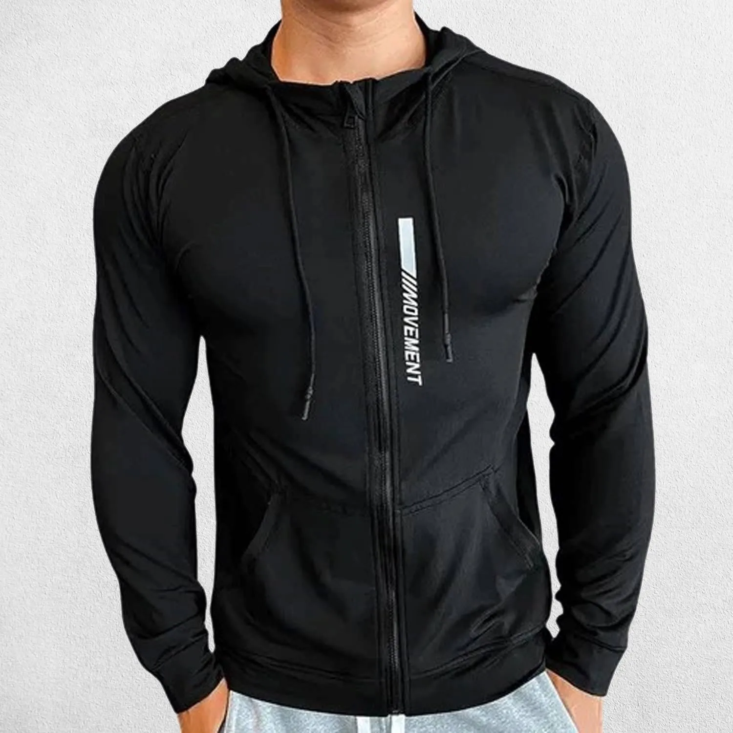 Men's Elastic Hooded Performance Hoodie Designed for Gym and Running