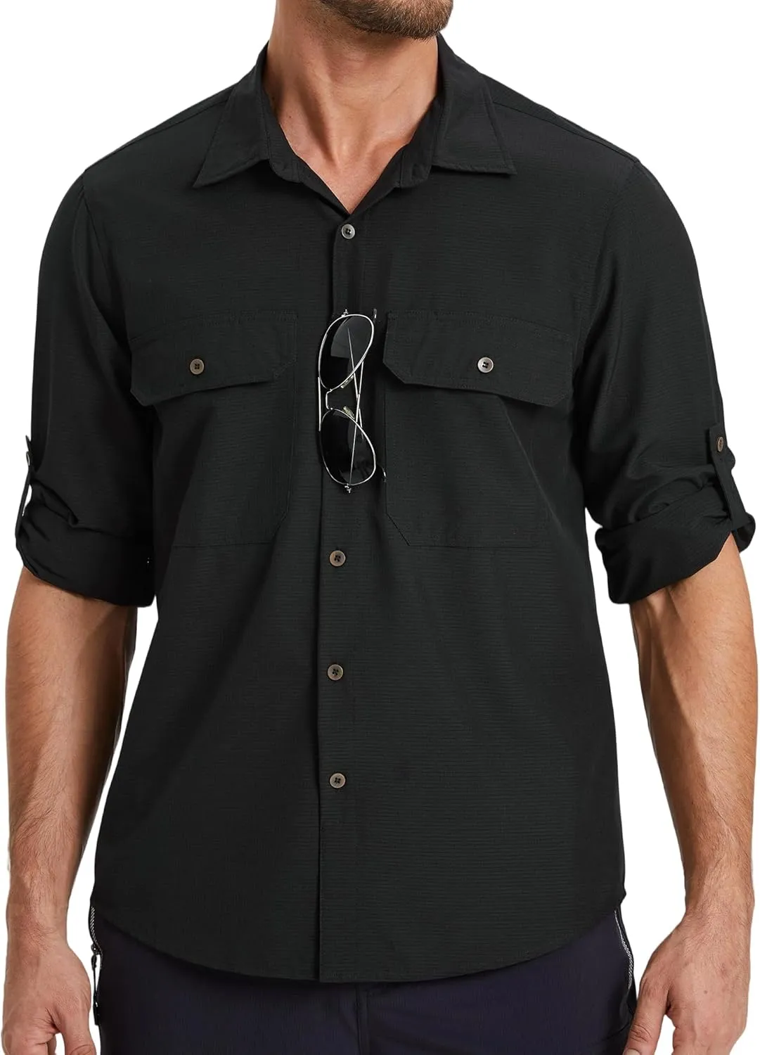 Mens Fishing Shirts Long Sleeve UPF 50  Sun Protection Quick Dry Cooling Hiking Travel Button Down Shirt Roll Up Sleeve
