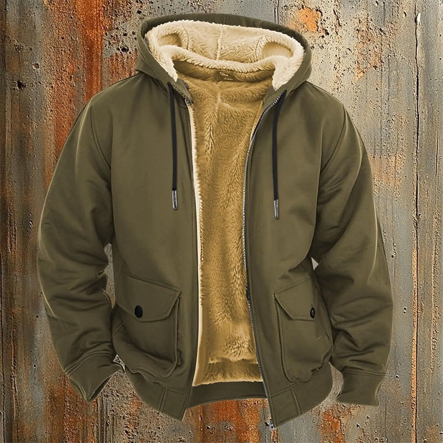 Mens Fleece Hoodie Sherpa Lined Hoodies Jacket Winter Full Zip Warm Heavyweight Thick Fuzzy Hooded Sweatshirt
