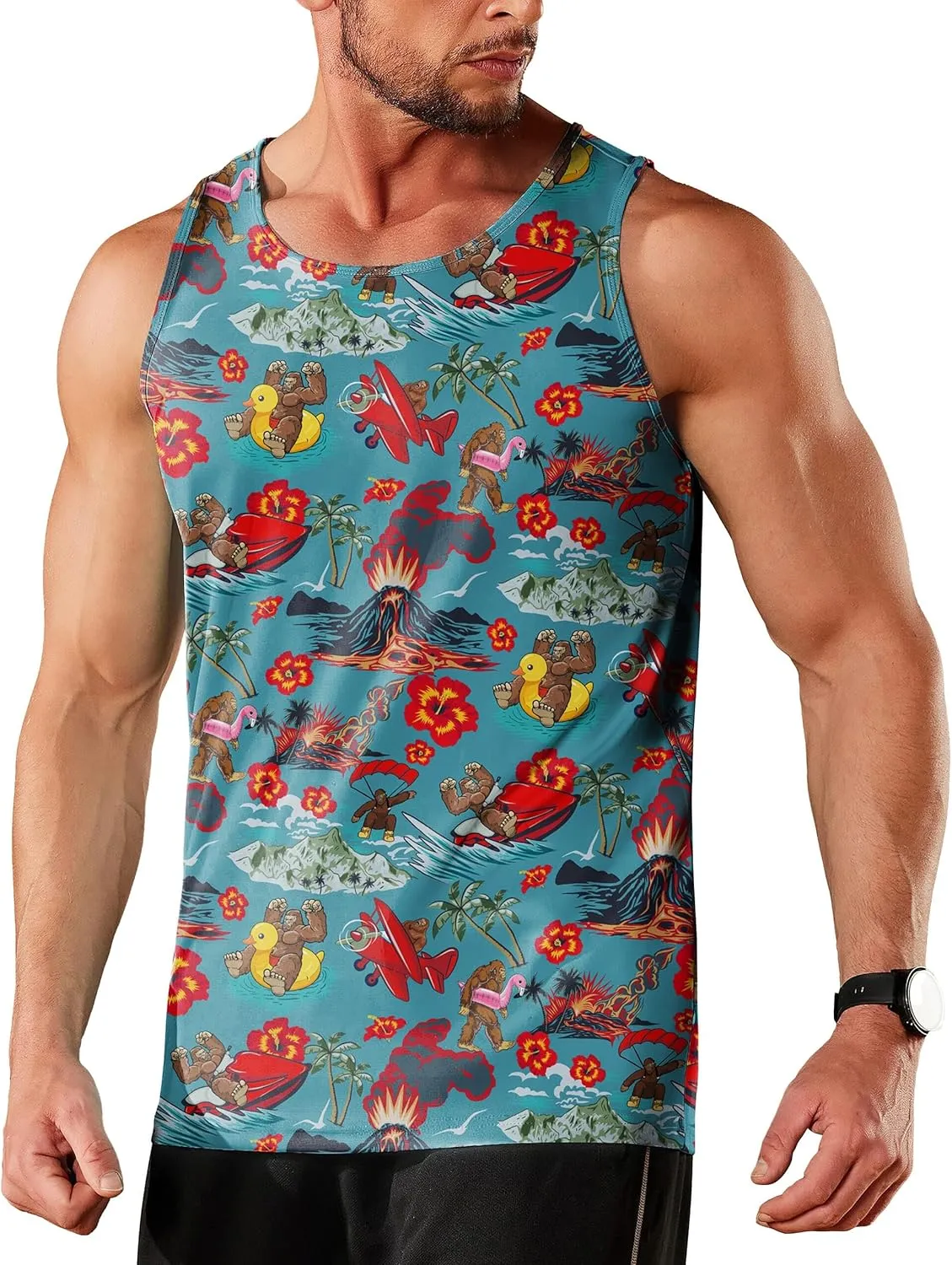 Men's Funny Tank Top Summer Beach Casual Fashion Print Tank Tops for Men Cool Gym Workout Athletic Sleeveless Shirts