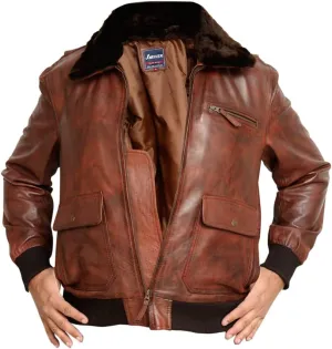 Men's Navy G-1 Distressed Leather Flight Bomber Jacket