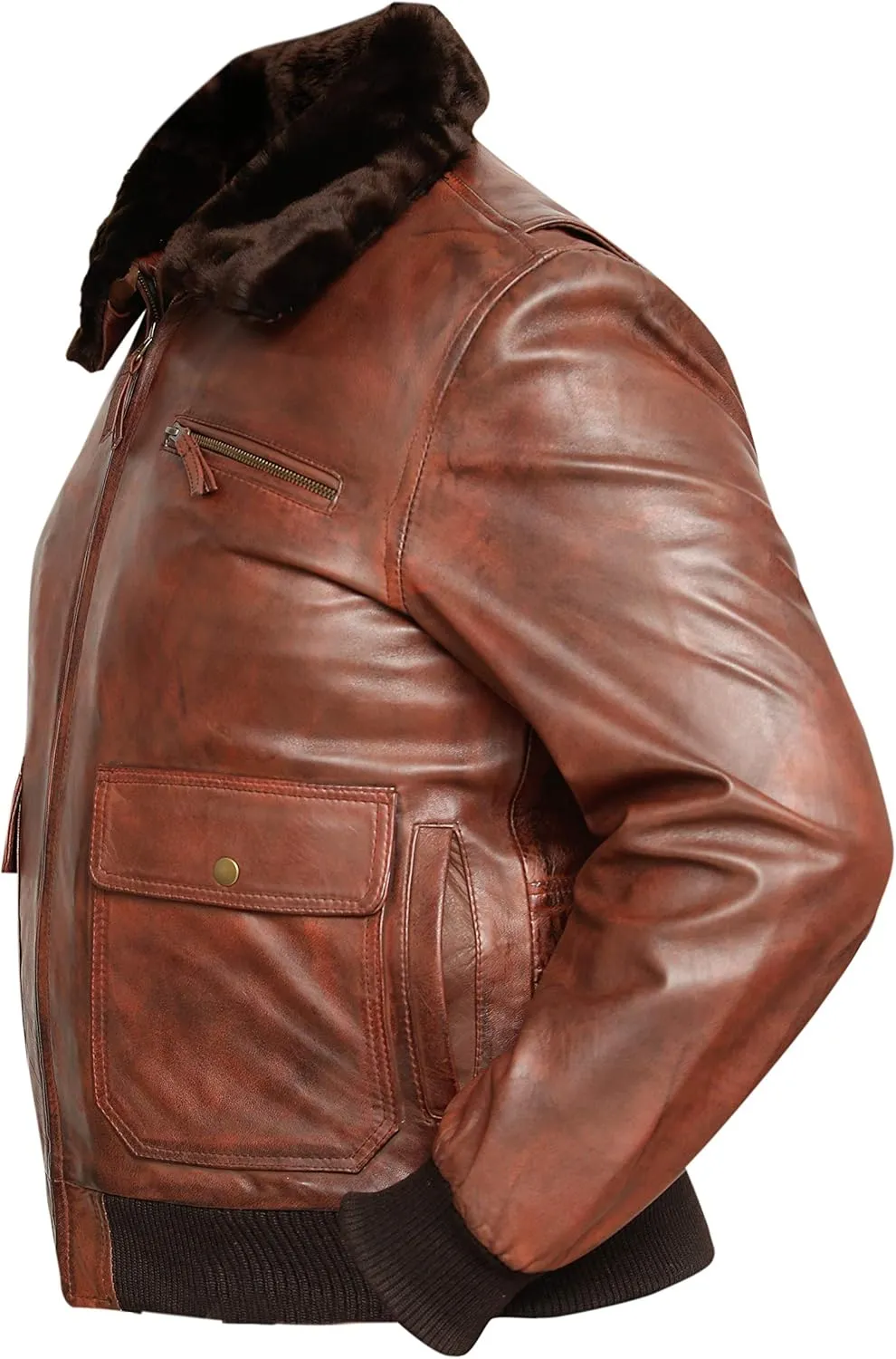 Men's Navy G-1 Distressed Leather Flight Bomber Jacket