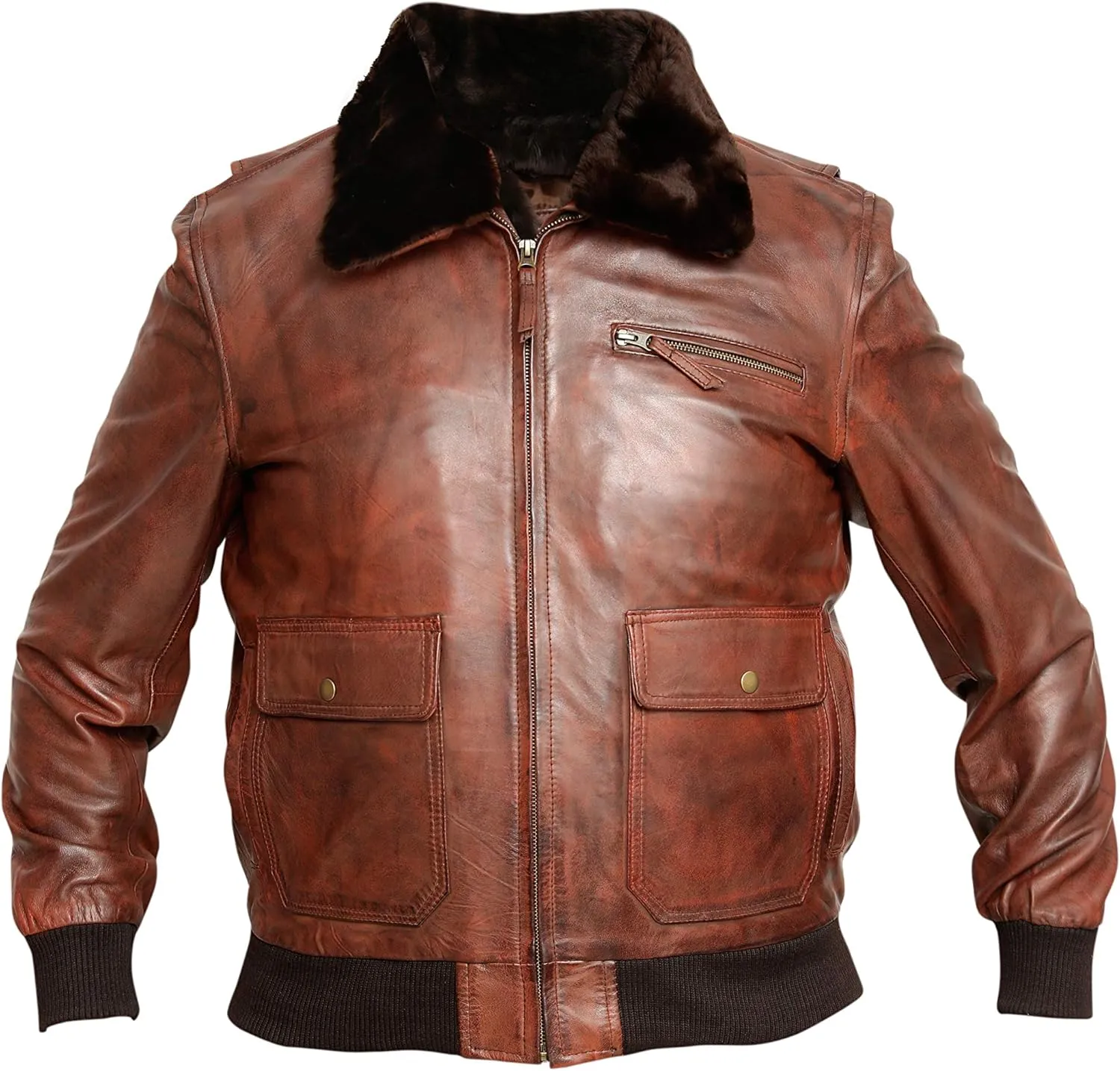 Men's Navy G-1 Distressed Leather Flight Bomber Jacket