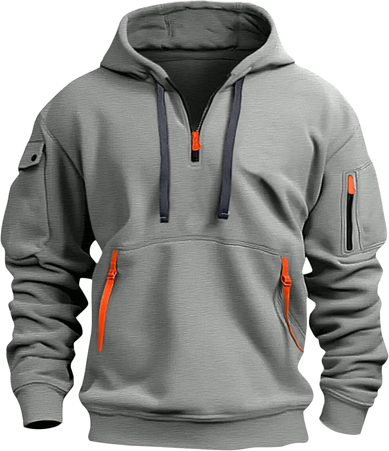 Men's Tactical Hoodies Oversized 1/4 Zip Pullover Sweatshirts with Zipper Arm Pocket Big and Tall Outfits 5XL