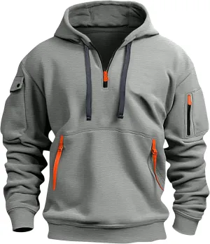 Men's Tactical Hoodies Oversized 1/4 Zip Pullover Sweatshirts with Zipper Arm Pocket Big and Tall Outfits 5XL