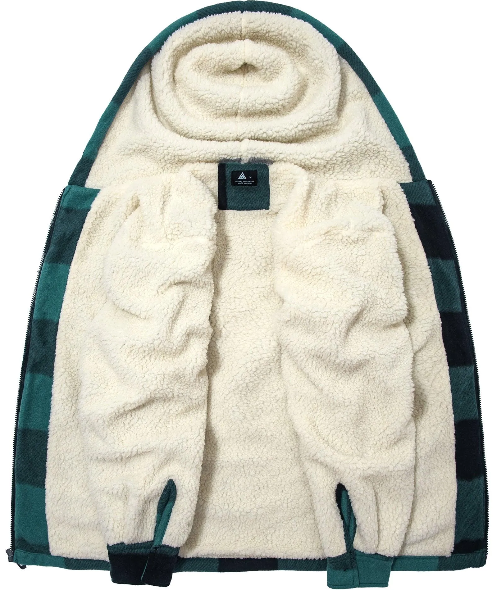 Men's Zip Up Sherpa Fleece Lined Plaid Hoodie-ZPK006044