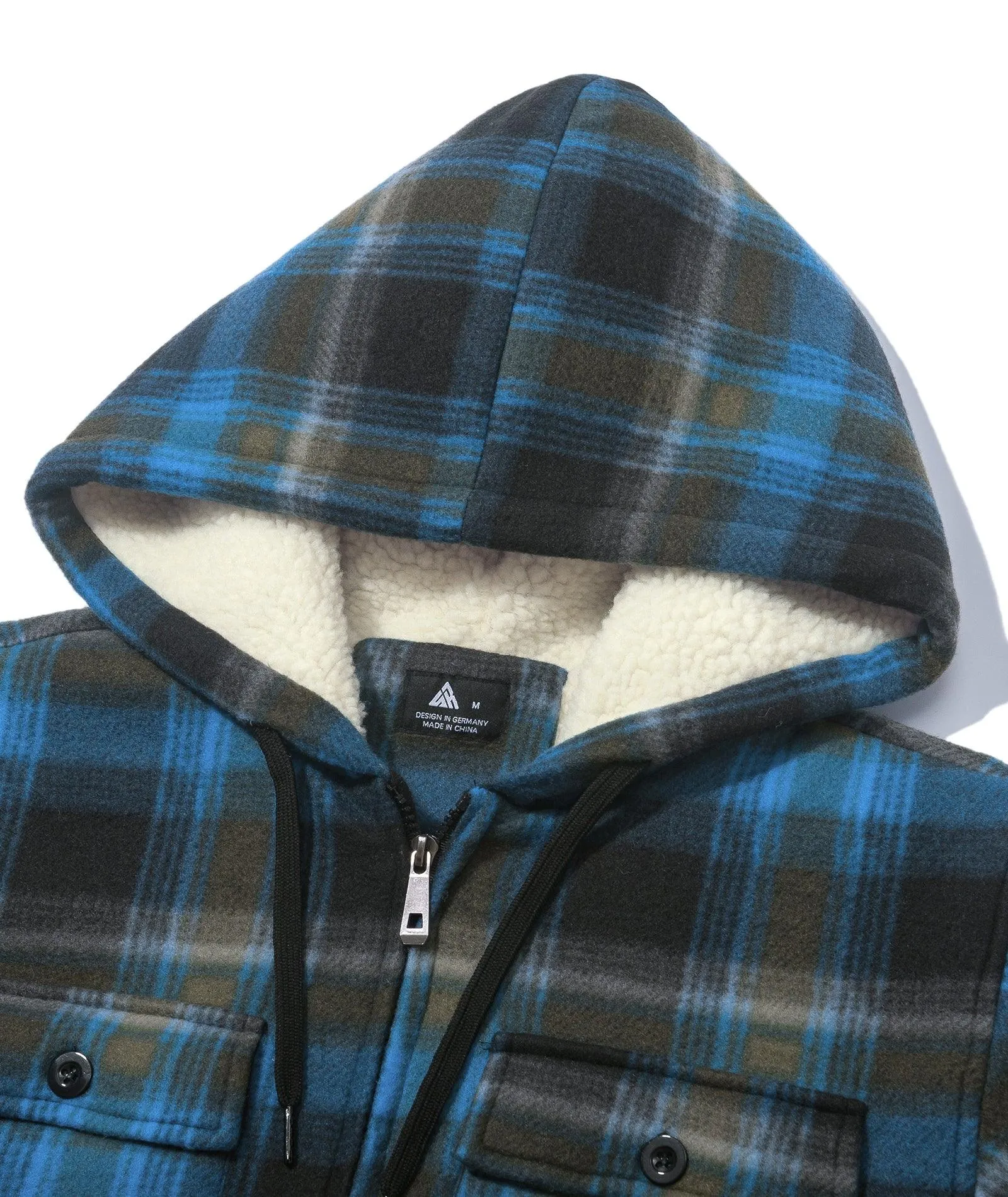 Men's Zip Up Sherpa Fleece Lined Plaid Hoodie-ZPK006044