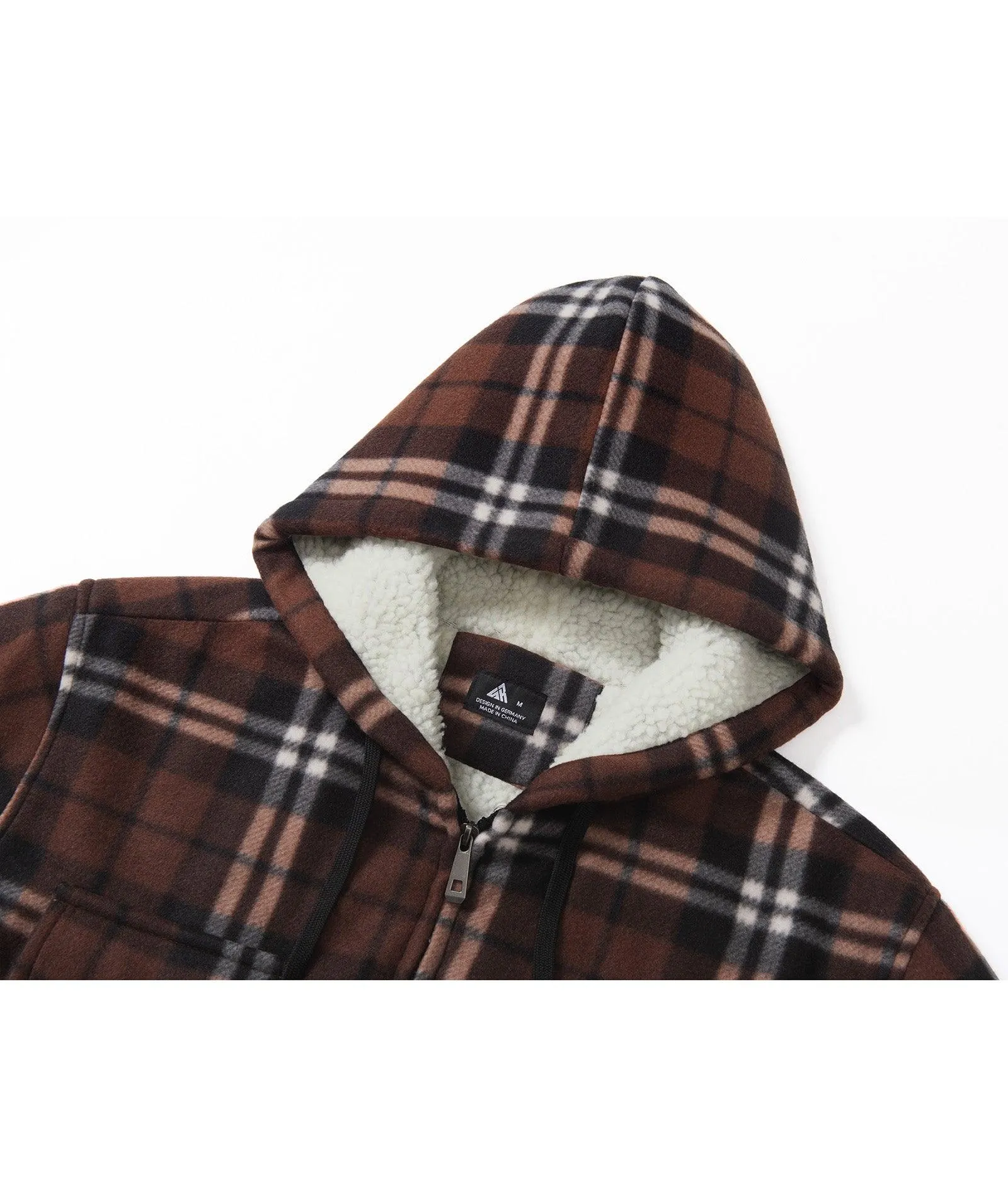Men's Zip Up Sherpa Fleece Lined Plaid Hoodie-ZPK006044