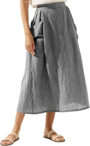 MISSACTIVER Linen Plaid Skirts for Women Elastic Waist Midi Skirt with Pockets Vintage Flowy Gingham Long Skirt