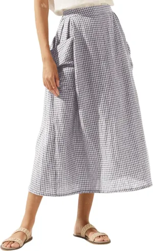 MISSACTIVER Linen Plaid Skirts for Women Elastic Waist Midi Skirt with Pockets Vintage Flowy Gingham Long Skirt