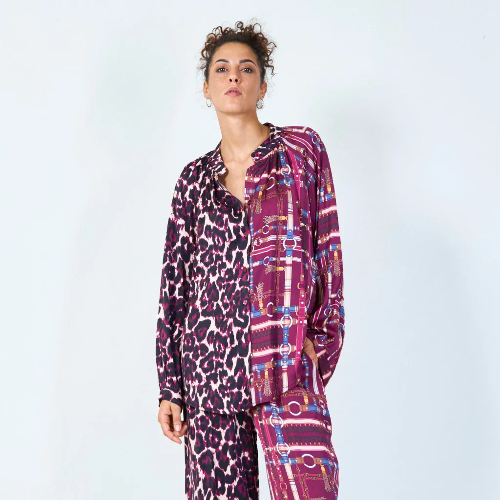 Mixed print oversized blouse wholesale