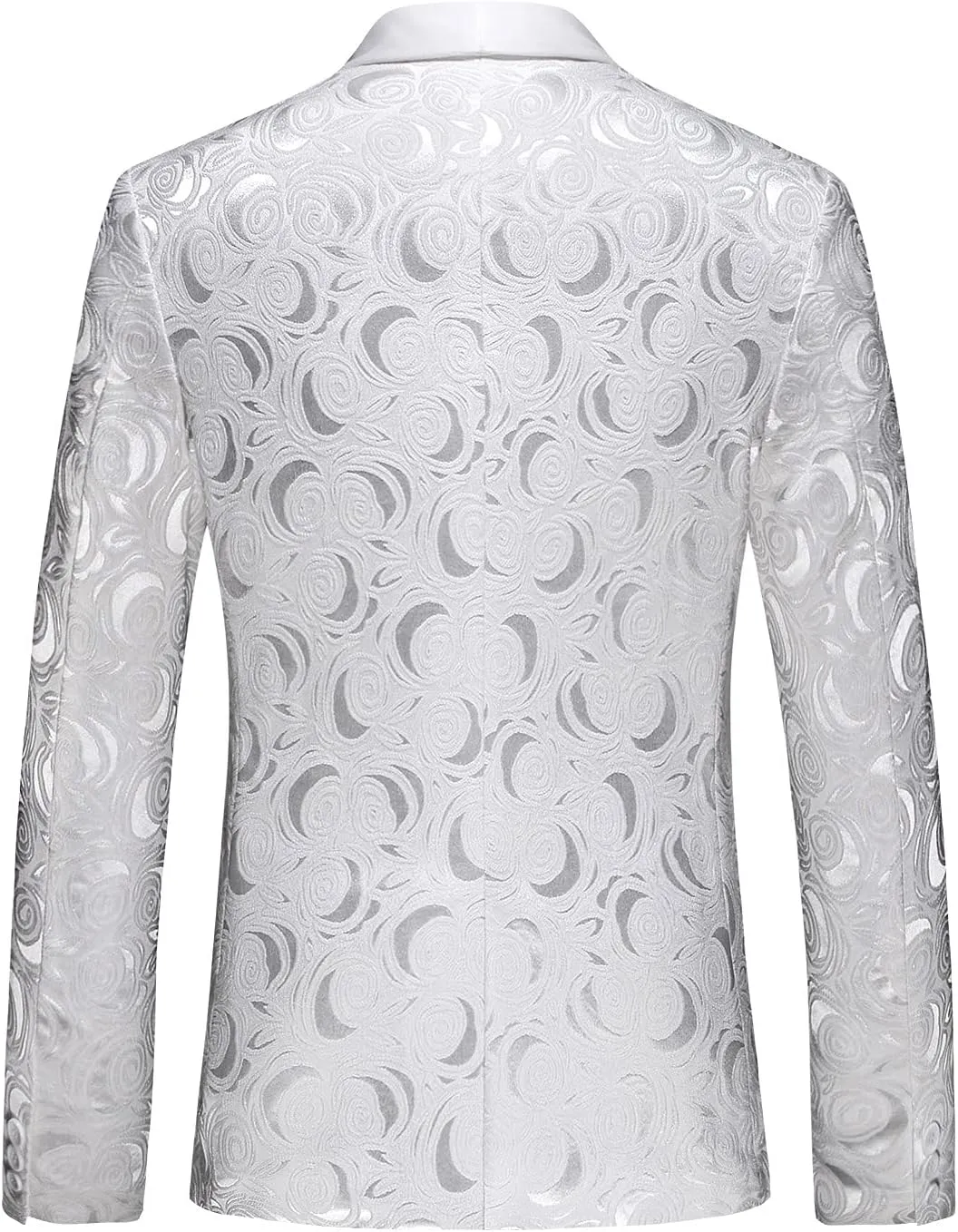 MOGU Mens Blazer Slim Fit Suit Jacket White Floral Jacquard Material