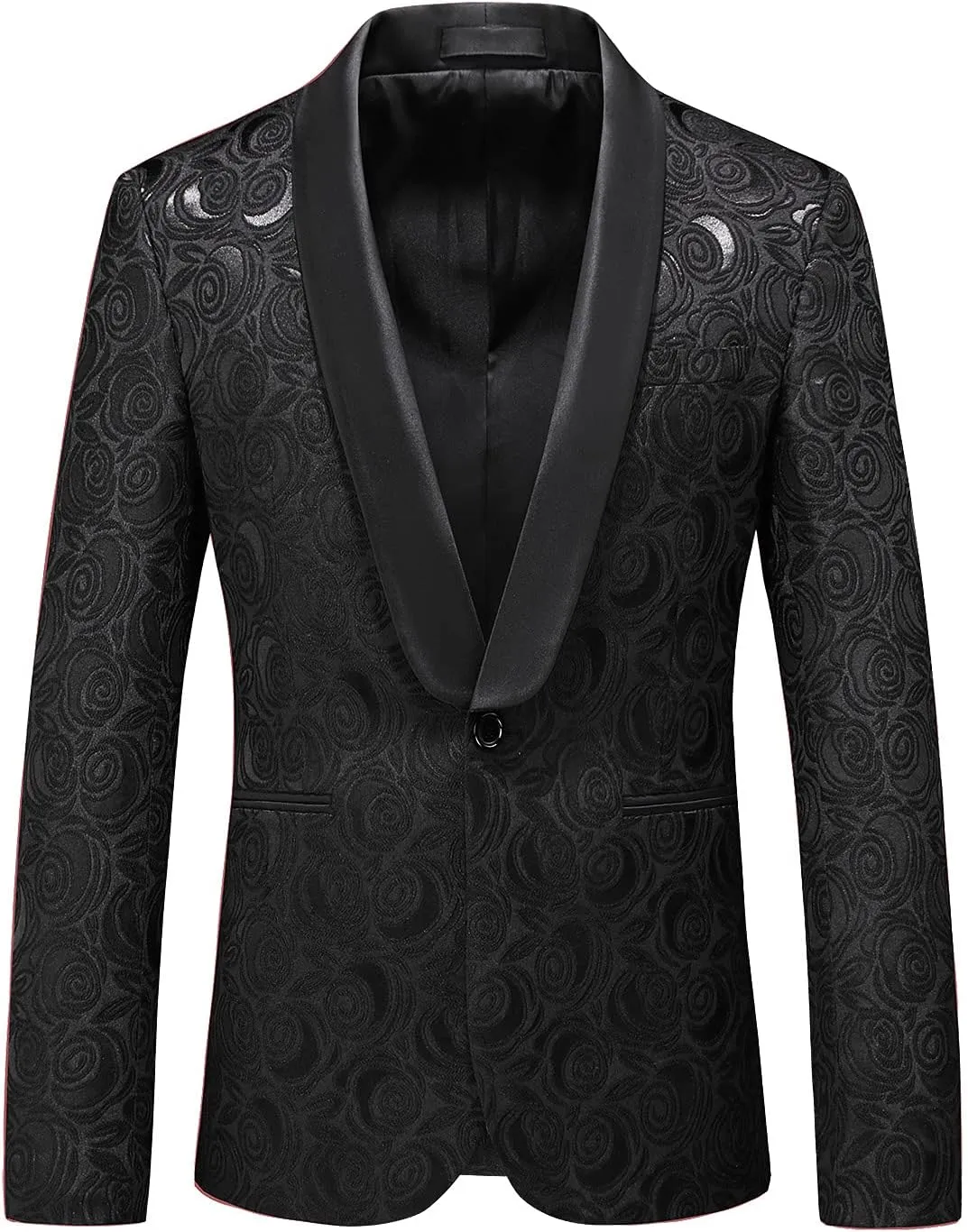 MOGU Mens Blazer Slim Fit Suit Jacket White Floral Jacquard Material