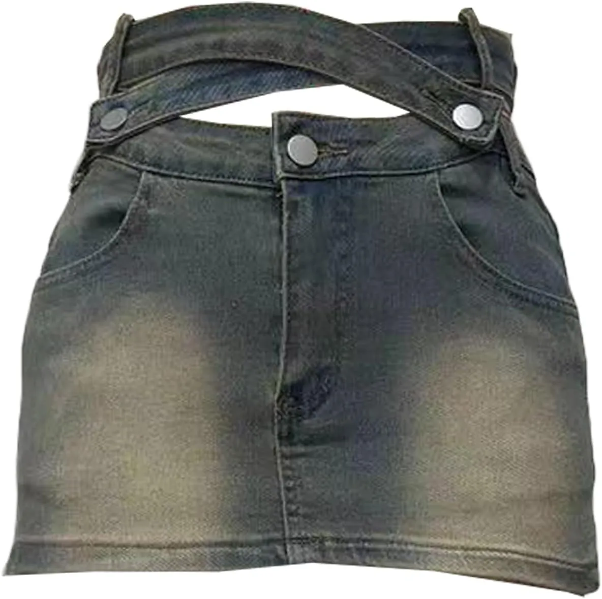 Molisry Women's Y2K Denim Skirt High Waisted Cross Double Belted Bodycon A-Line Mini Jean Skirt Streetwear