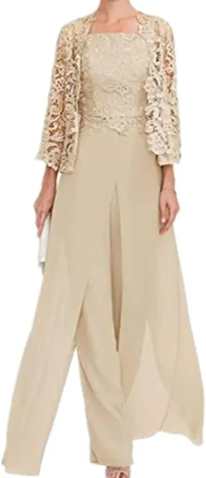 Mother of The Bride Pants Suits 3 Pieces Outfit Set Evening Gowns for Women Mother of The Groom Dresses LS40