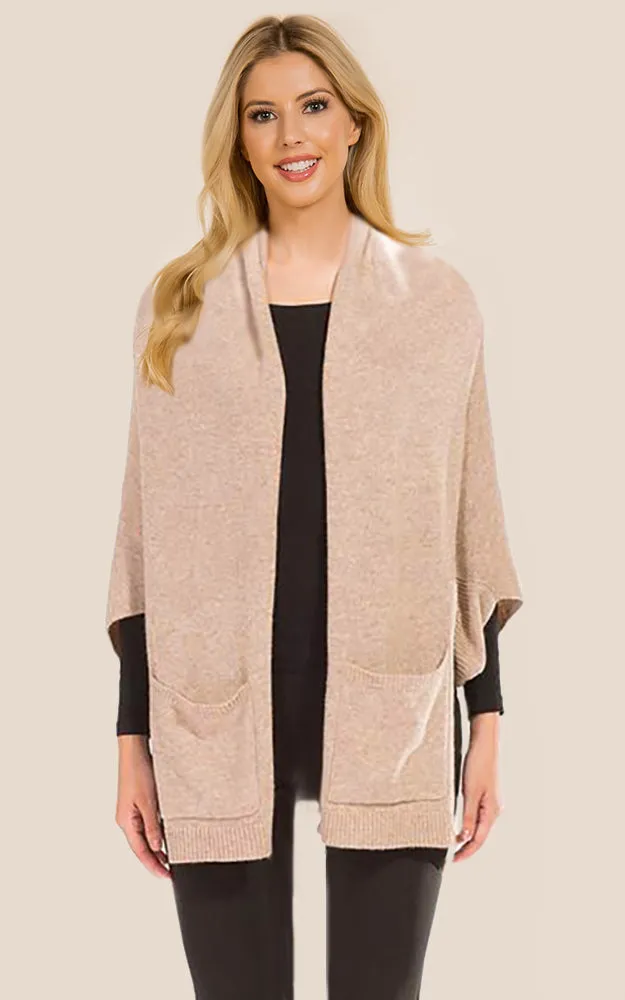 MSF1446 Tan Pocket Shrug Cardigan