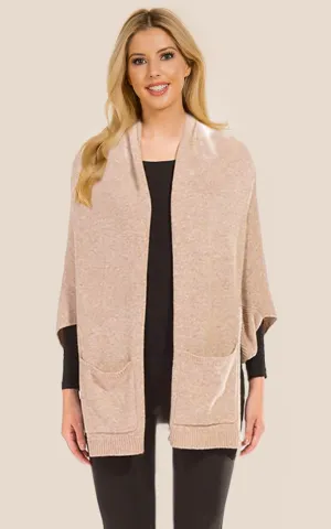 MSF1446 Tan Pocket Shrug Cardigan