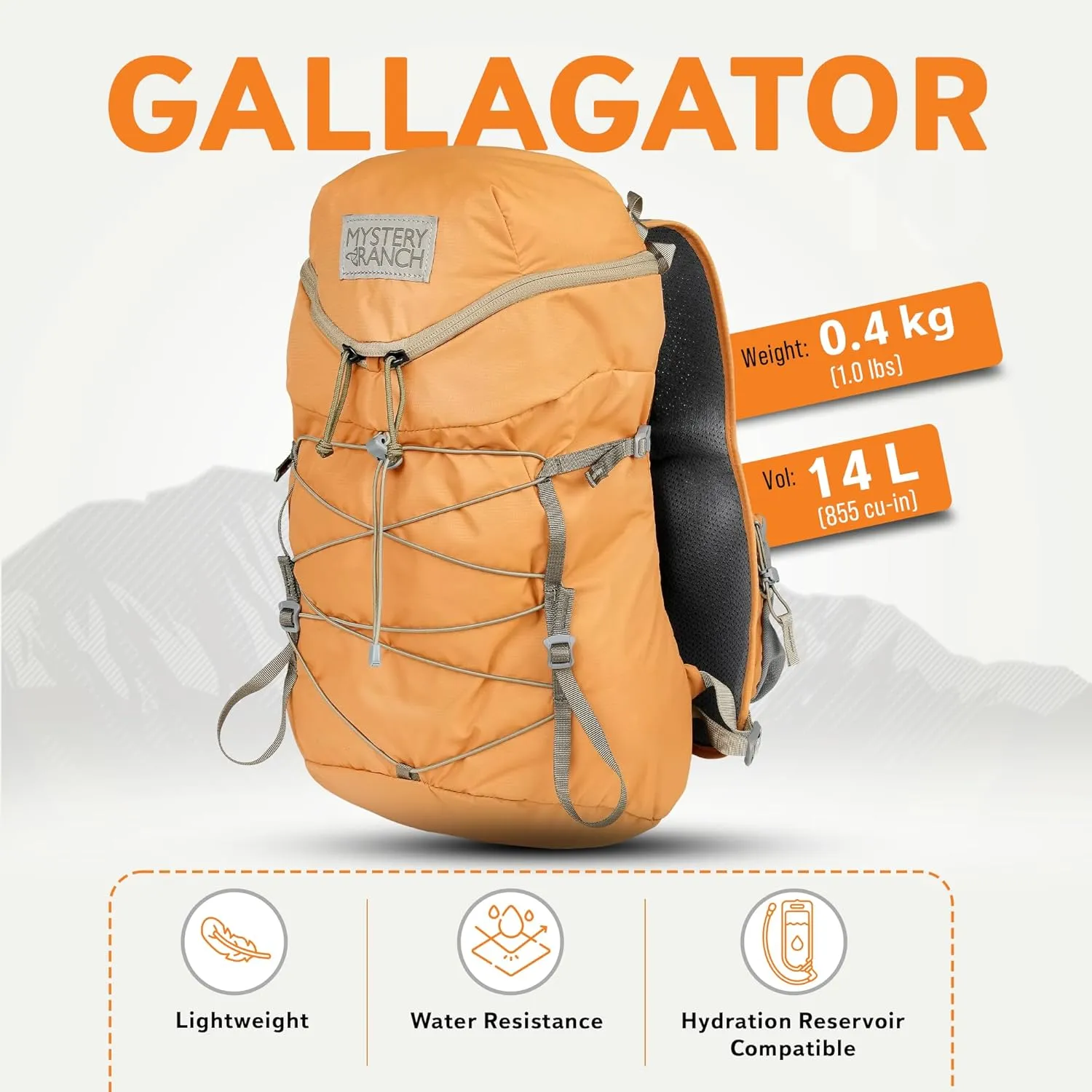 Mystery Ranch Gallagator 15 Travel Bag to Hiking Backpack Daypack, Fox, S/M