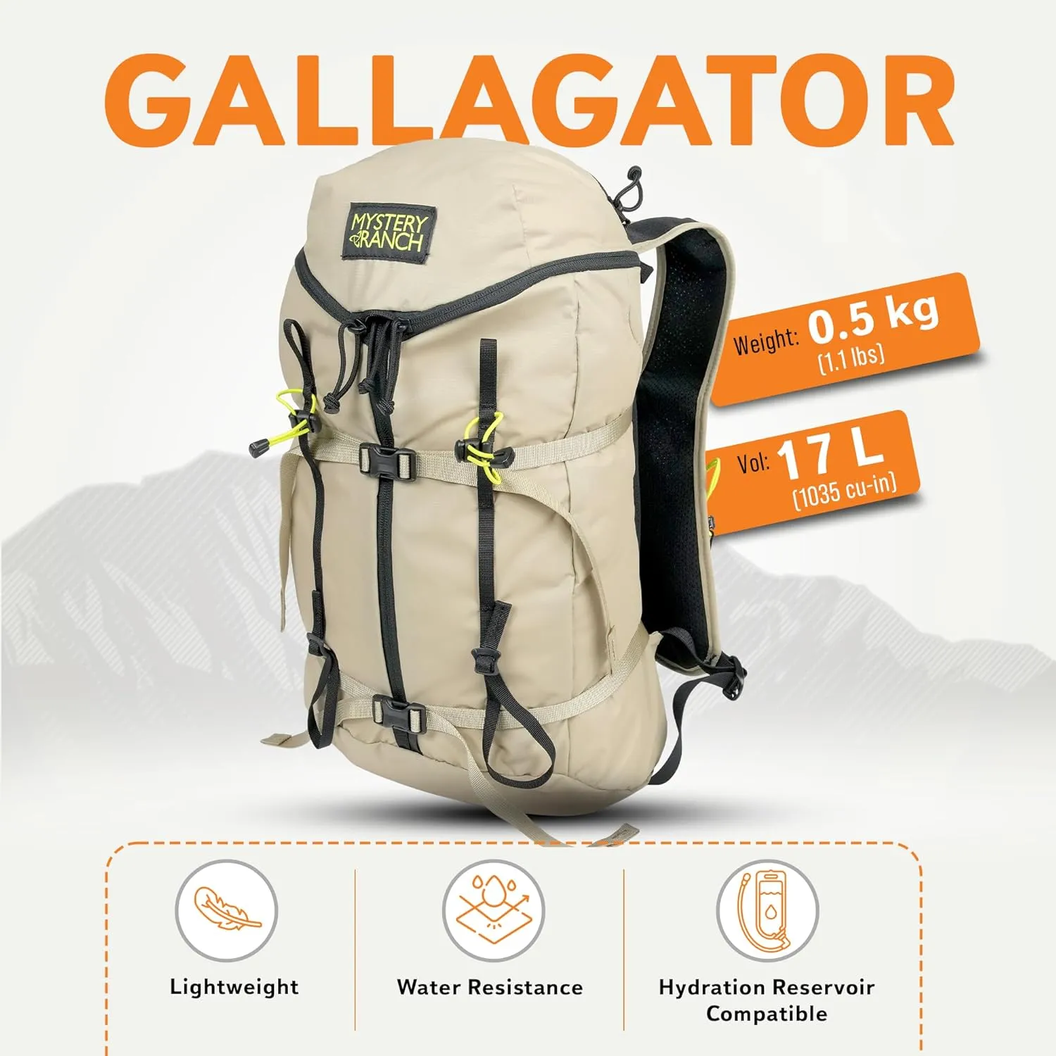 Mystery Ranch Gallagator 20 Daypack - Travel Bag to Hiking Backpack, Hummus Dobby, S/M